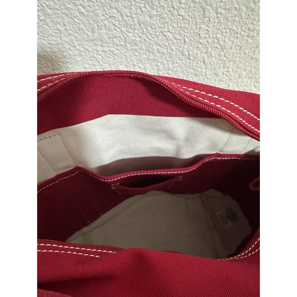 Lands‎ End M 5 Pocket ZipTop Canvas Tote Bag Christmas Red Green White plaid - Picture 4 of 6